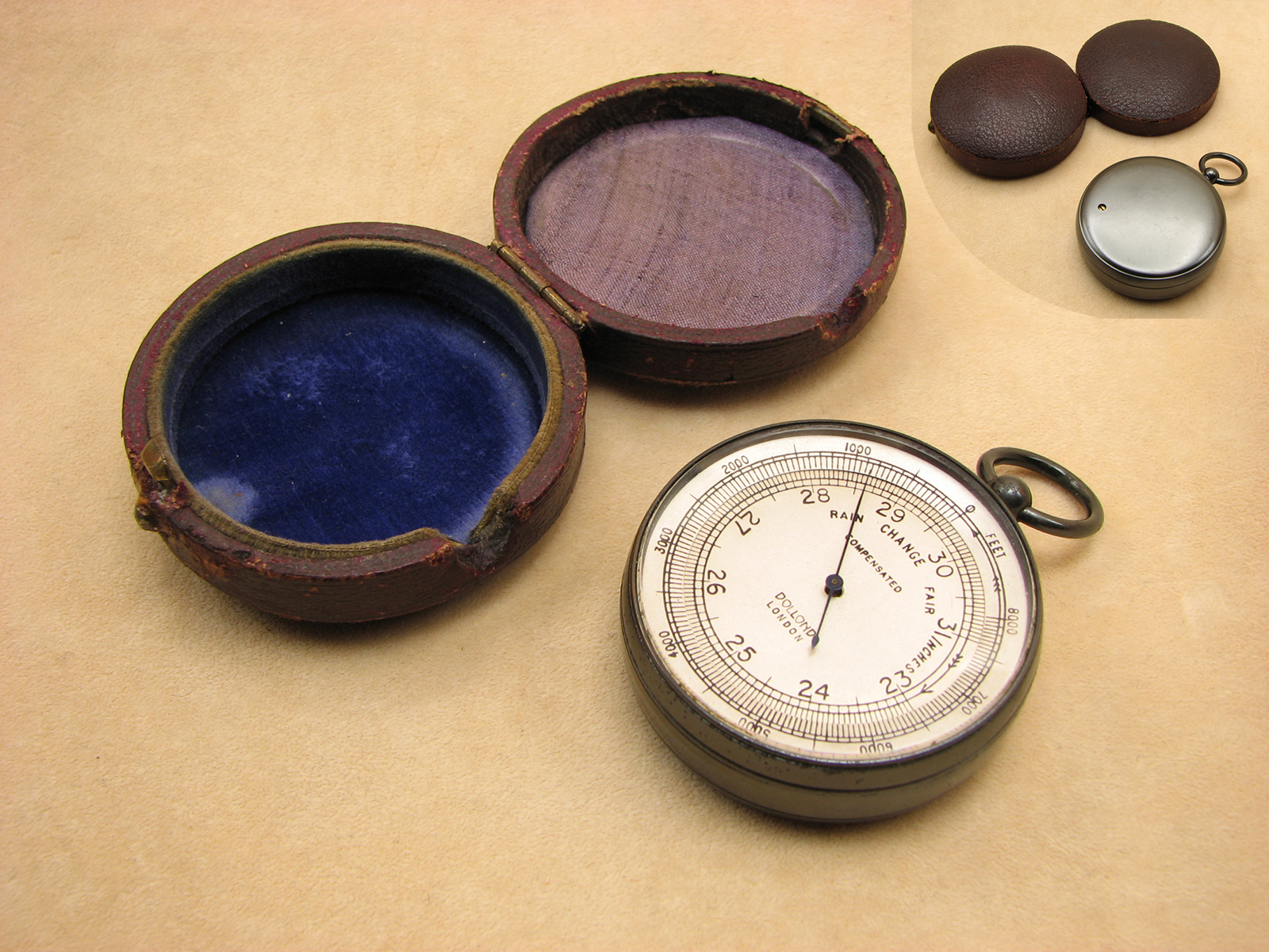 Victorian Dollond pocket barometer in case